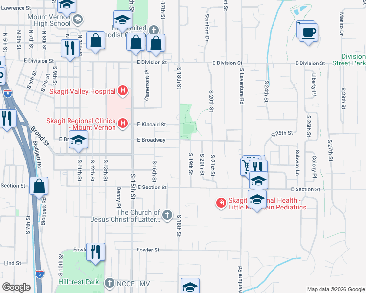 map of restaurants, bars, coffee shops, grocery stores, and more near 908 South 18th Street in Mount Vernon