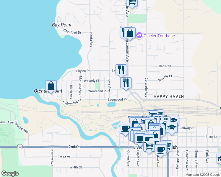 map of restaurants, bars, coffee shops, grocery stores, and more near 223A Iowa Avenue in Whitefish