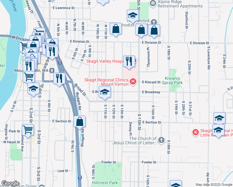 map of restaurants, bars, coffee shops, grocery stores, and more near 817 South 12th Street in Mount Vernon