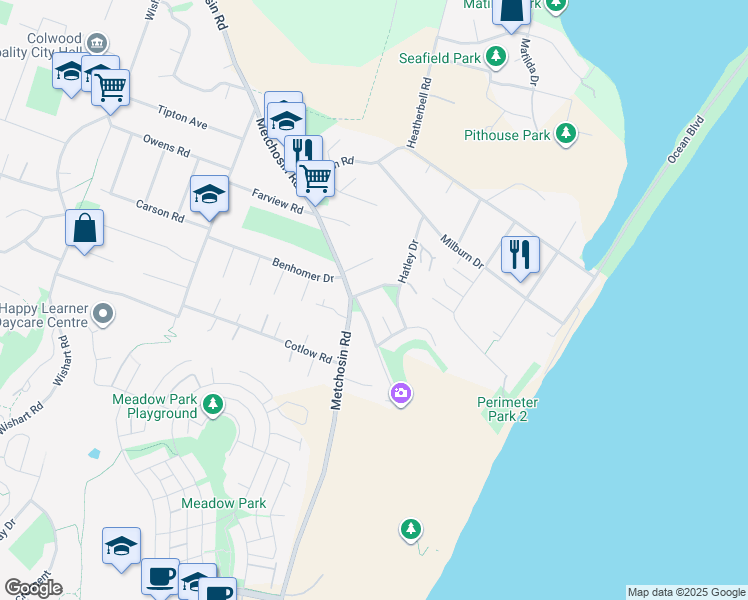map of restaurants, bars, coffee shops, grocery stores, and more near 3391 Hatley Drive in Victoria