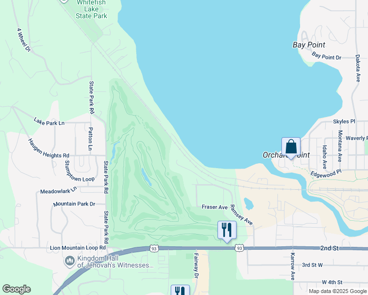 map of restaurants, bars, coffee shops, grocery stores, and more near 1220 Birch Point Drive in Whitefish