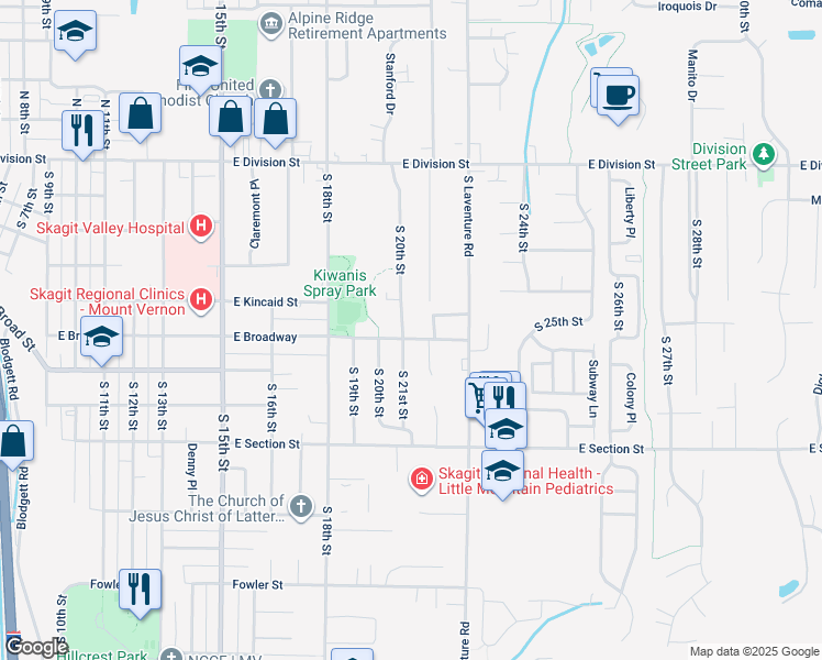 map of restaurants, bars, coffee shops, grocery stores, and more near 511 South 20th Street in Mount Vernon