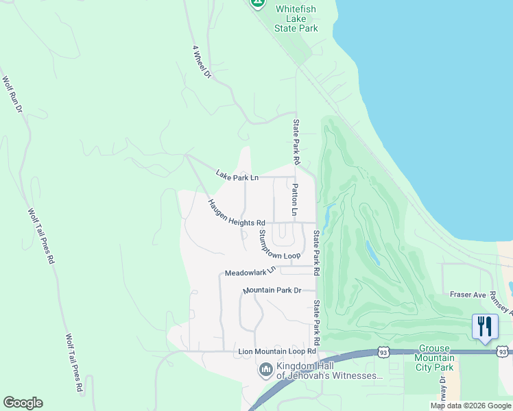 map of restaurants, bars, coffee shops, grocery stores, and more near 243 Haugen Heights Road in Whitefish