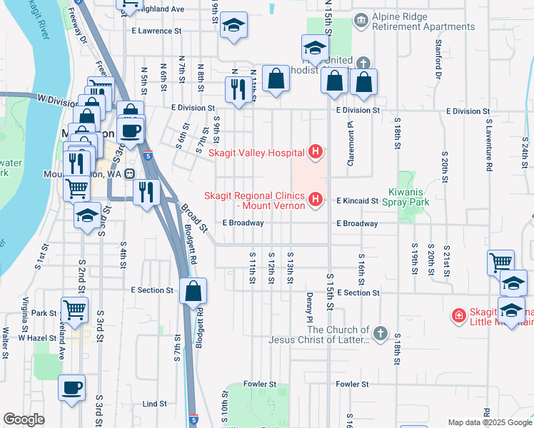 map of restaurants, bars, coffee shops, grocery stores, and more near 817 South 12th Street in Mount Vernon