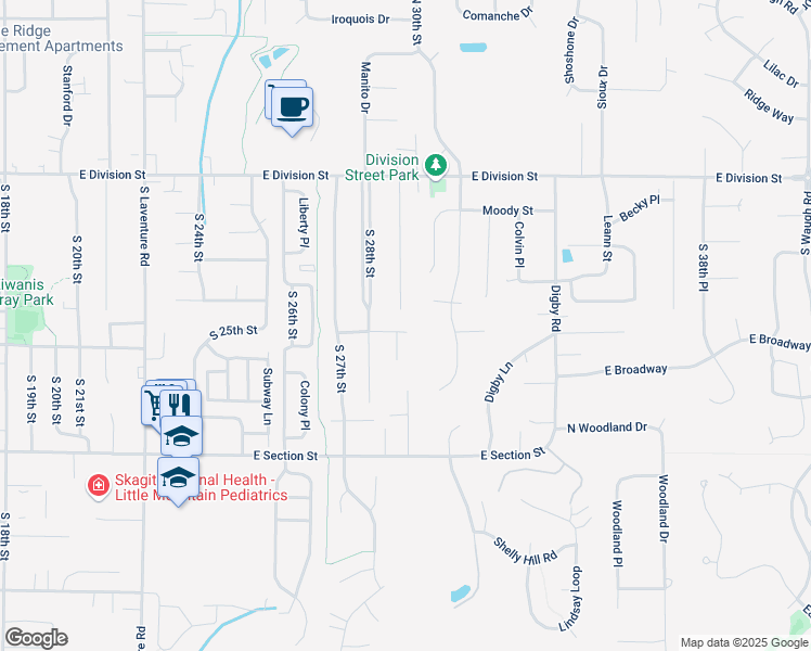 map of restaurants, bars, coffee shops, grocery stores, and more near 2901 East Broadway in Mount Vernon
