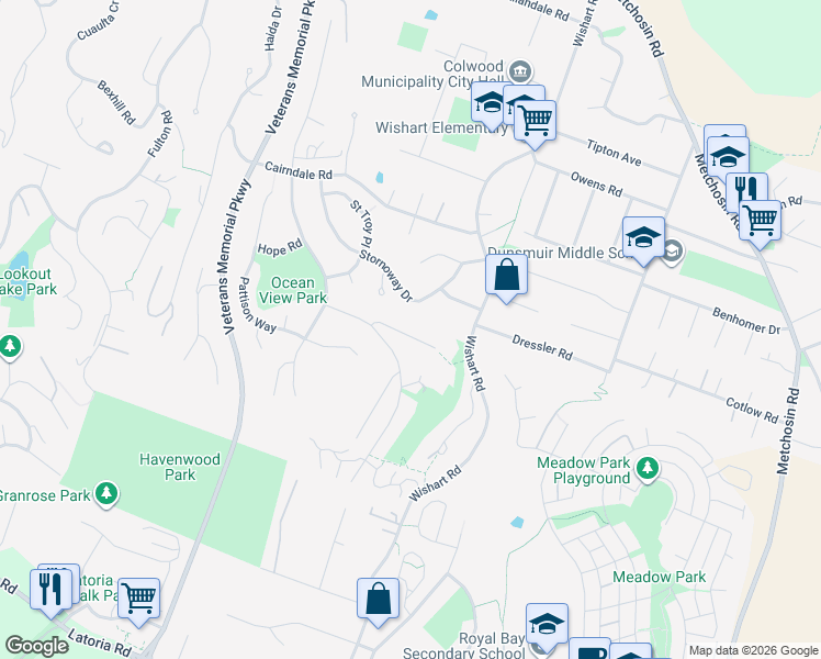 map of restaurants, bars, coffee shops, grocery stores, and more near 572 Tory Place in Victoria