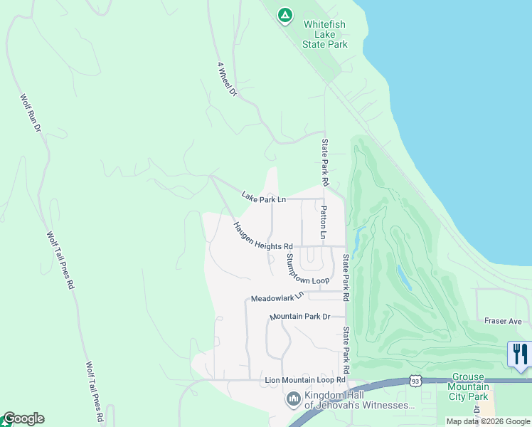 map of restaurants, bars, coffee shops, grocery stores, and more near 265 Haugen Heights Road in Whitefish