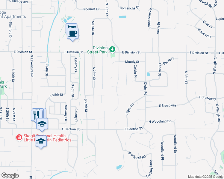 map of restaurants, bars, coffee shops, grocery stores, and more near 2901 East Broadway in Mount Vernon