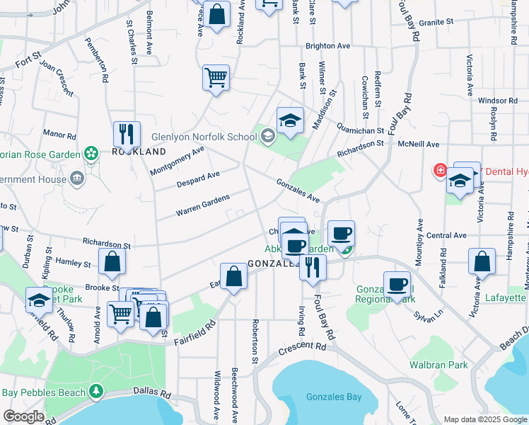 map of restaurants, bars, coffee shops, grocery stores, and more near 1701 Richardson Street in Victoria