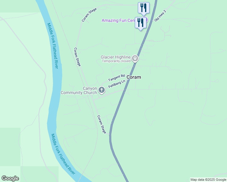 map of restaurants, bars, coffee shops, grocery stores, and more near 201-279 Coram School Lane in Columbia Falls