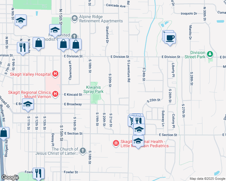 map of restaurants, bars, coffee shops, grocery stores, and more near 3121 4 S 20th Street in Mount Vernon