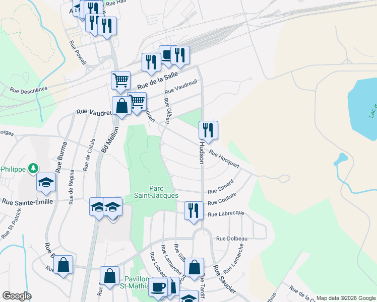 map of restaurants, bars, coffee shops, grocery stores, and more near 2746 Rue Mcleod in Saguenay