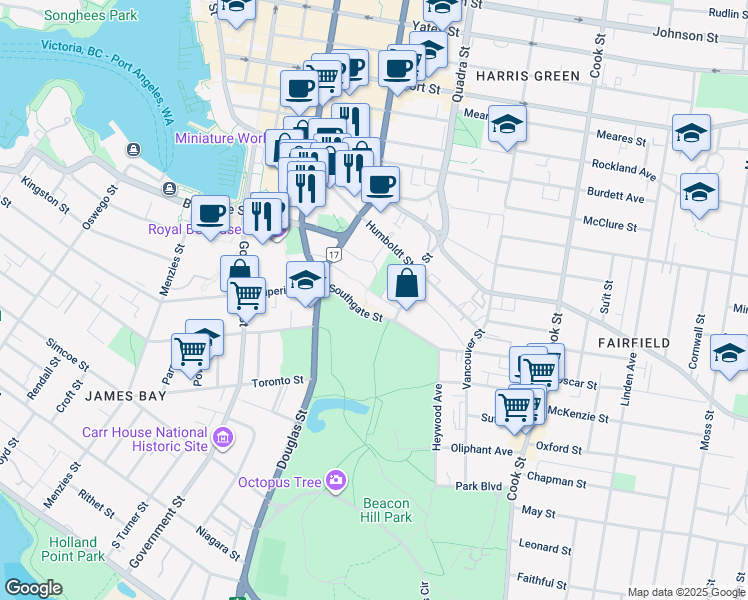 map of restaurants, bars, coffee shops, grocery stores, and more near 865 Academy Close in Victoria