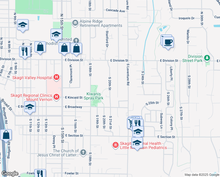 map of restaurants, bars, coffee shops, grocery stores, and more near 3121 4 S 20th Street in Mount Vernon
