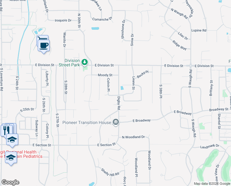 map of restaurants, bars, coffee shops, grocery stores, and more near 3321 East Montgomery Street in Mount Vernon
