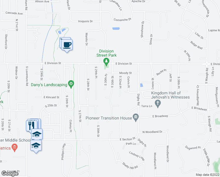 map of restaurants, bars, coffee shops, grocery stores, and more near 325 South 30th Street in Mount Vernon