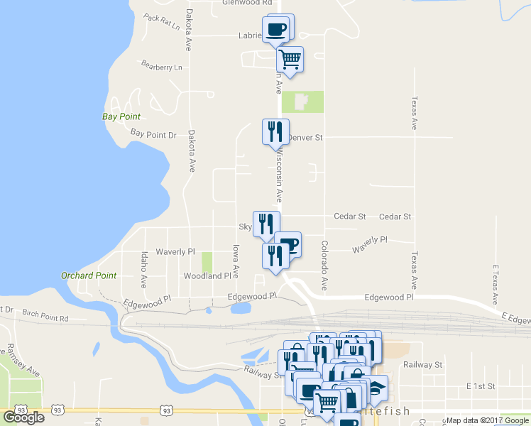 map of restaurants, bars, coffee shops, grocery stores, and more near 314 Wisconsin Ave in Whitefish