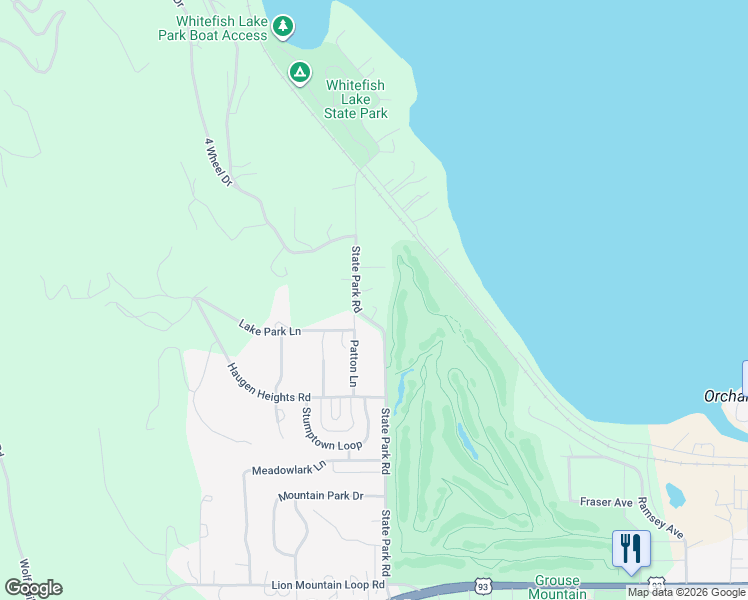 map of restaurants, bars, coffee shops, grocery stores, and more near 1035 State Park Road in Whitefish