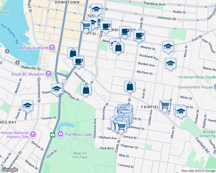 map of restaurants, bars, coffee shops, grocery stores, and more near 967 Collinson Street in Victoria
