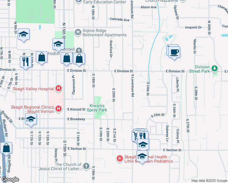 map of restaurants, bars, coffee shops, grocery stores, and more near 3121 4 S 20th Street in Mount Vernon