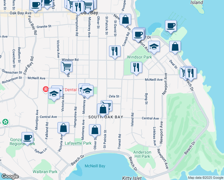 map of restaurants, bars, coffee shops, grocery stores, and more near in Victoria