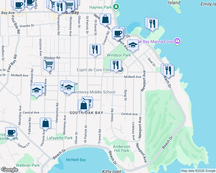 map of restaurants, bars, coffee shops, grocery stores, and more near 867 Transit Road in Victoria