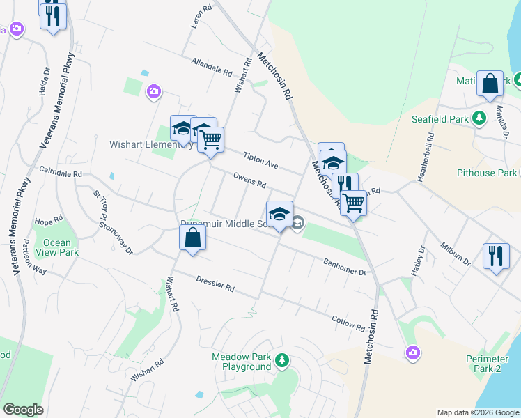 map of restaurants, bars, coffee shops, grocery stores, and more near in Victoria