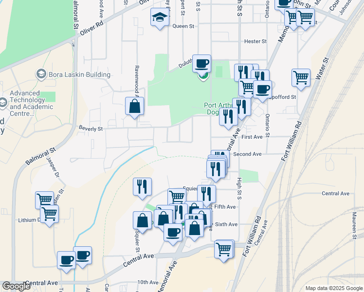 map of restaurants, bars, coffee shops, grocery stores, and more near 471 Darwin Crescent in Thunder Bay
