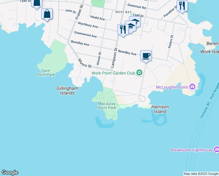map of restaurants, bars, coffee shops, grocery stores, and more near 300 Clifton Terrace in Victoria