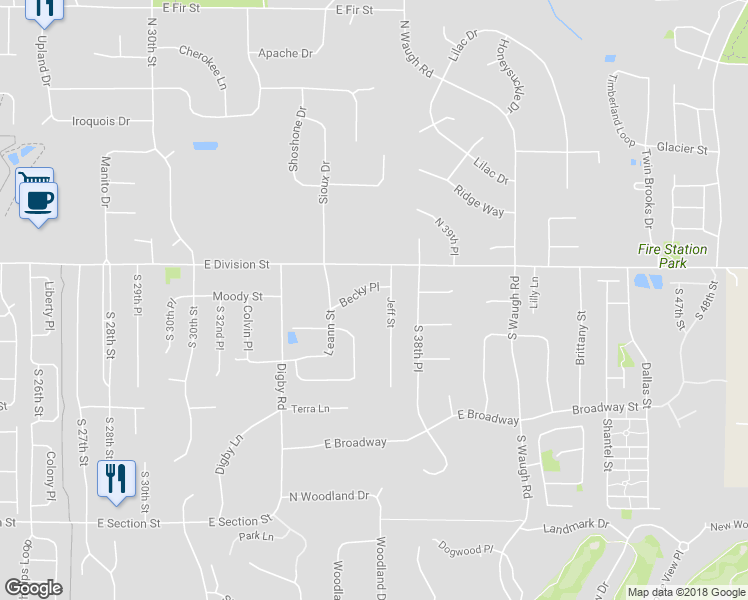 map of restaurants, bars, coffee shops, grocery stores, and more near 3622 Becky Place in Mount Vernon