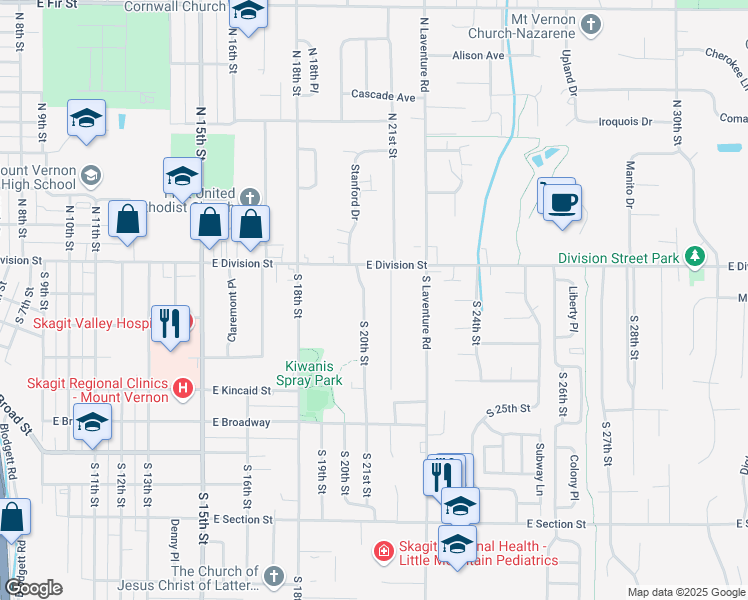 map of restaurants, bars, coffee shops, grocery stores, and more near 128 South 20th Street in Mount Vernon