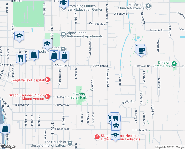 map of restaurants, bars, coffee shops, grocery stores, and more near 128 South 20th Street in Mount Vernon