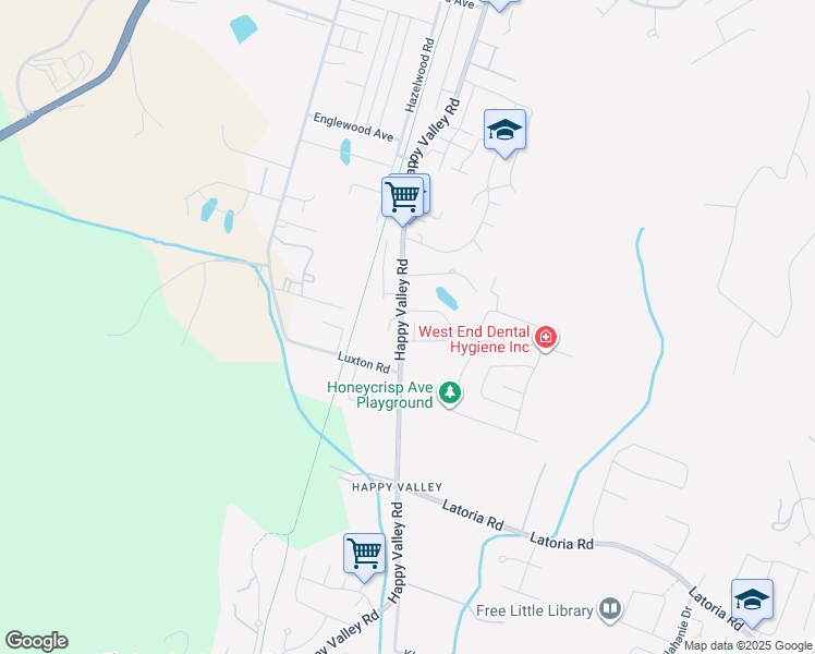 map of restaurants, bars, coffee shops, grocery stores, and more near 3483 Happy Valley Road in Victoria