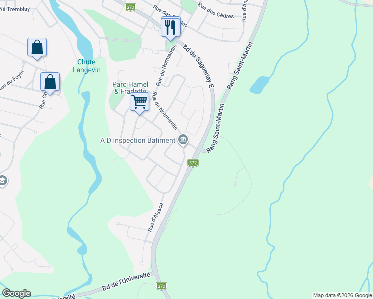 map of restaurants, bars, coffee shops, grocery stores, and more near 517 Rue de Gascogne in Saguenay