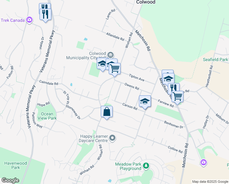 map of restaurants, bars, coffee shops, grocery stores, and more near 3340 Dundonald Road in Victoria