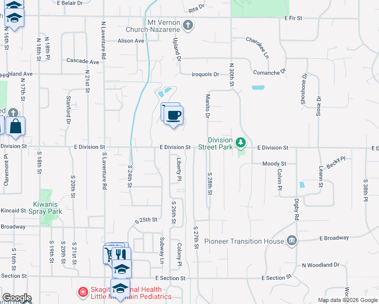 map of restaurants, bars, coffee shops, grocery stores, and more near 126 South 27th Street in Mount Vernon