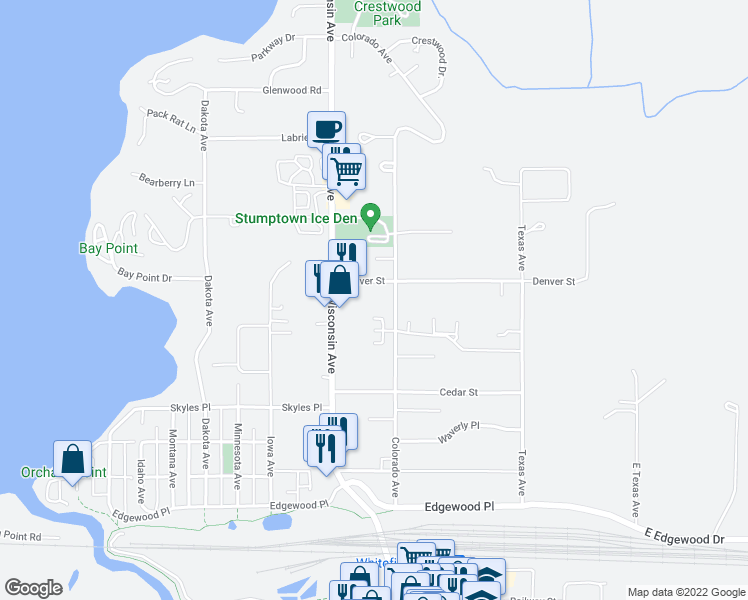 map of restaurants, bars, coffee shops, grocery stores, and more near 643 Denver Street in Whitefish