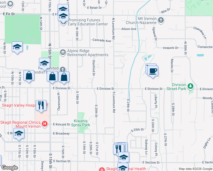 map of restaurants, bars, coffee shops, grocery stores, and more near 4 North 21st Street in Mount Vernon