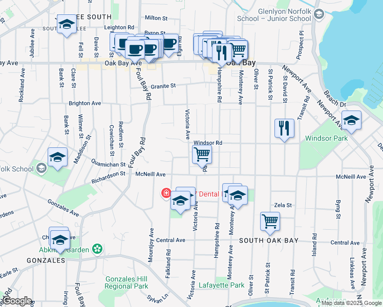 map of restaurants, bars, coffee shops, grocery stores, and more near 1067 Victoria Avenue in Victoria
