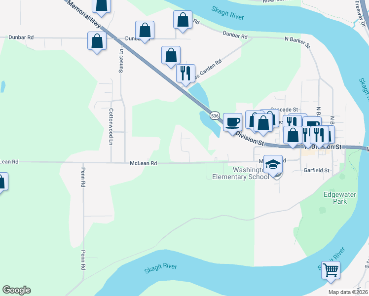 map of restaurants, bars, coffee shops, grocery stores, and more near 15459 Bonney Lane Boulevard in Mount Vernon