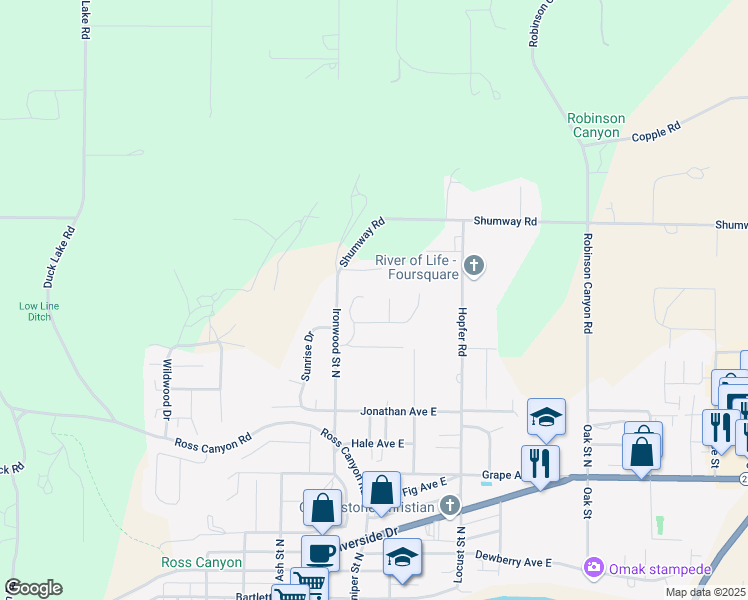 map of restaurants, bars, coffee shops, grocery stores, and more near 109 Lime Avenue in Omak