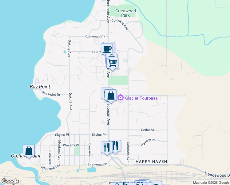 map of restaurants, bars, coffee shops, grocery stores, and more near 501-643 Denver Street in Whitefish