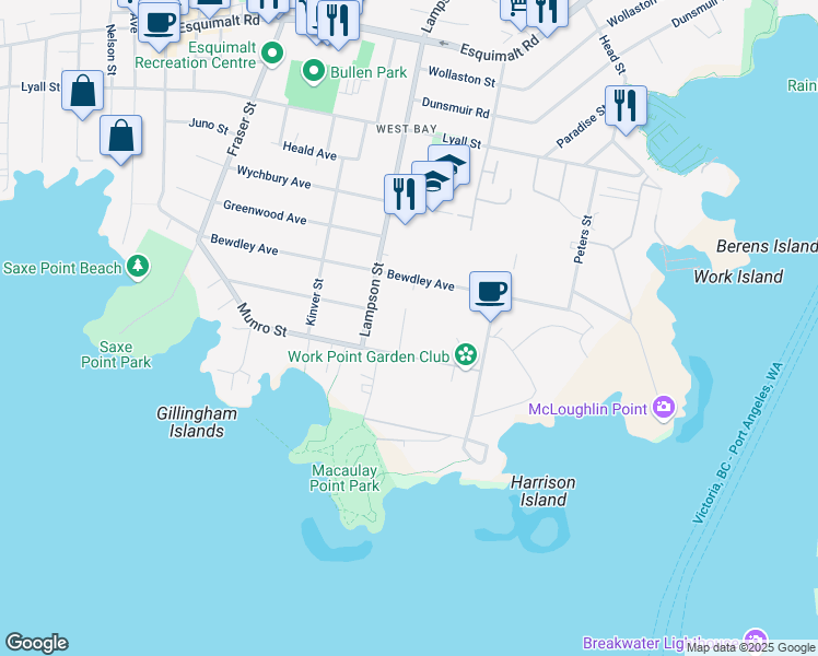 map of restaurants, bars, coffee shops, grocery stores, and more near 357 Pooley Place in Victoria