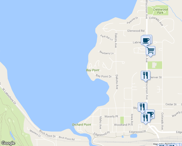 map of restaurants, bars, coffee shops, grocery stores, and more near 1 Bay Point Dr in Whitefish