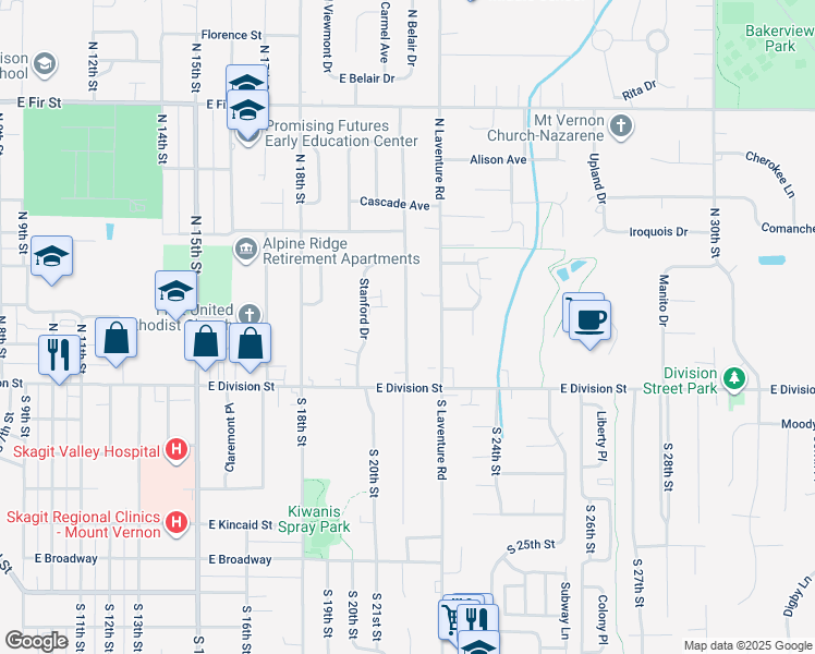 map of restaurants, bars, coffee shops, grocery stores, and more near 300-302 North 21st Street in Mount Vernon