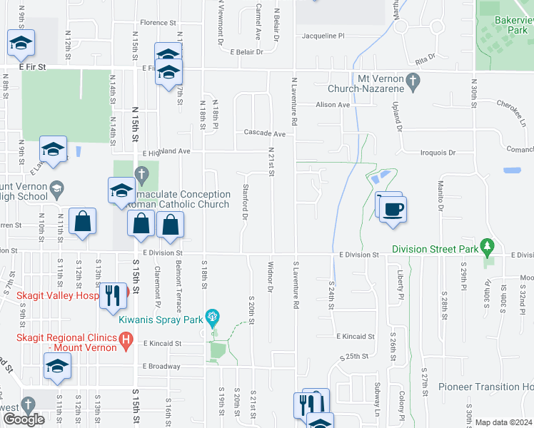 map of restaurants, bars, coffee shops, grocery stores, and more near 300-302 North 21st Street in Mount Vernon