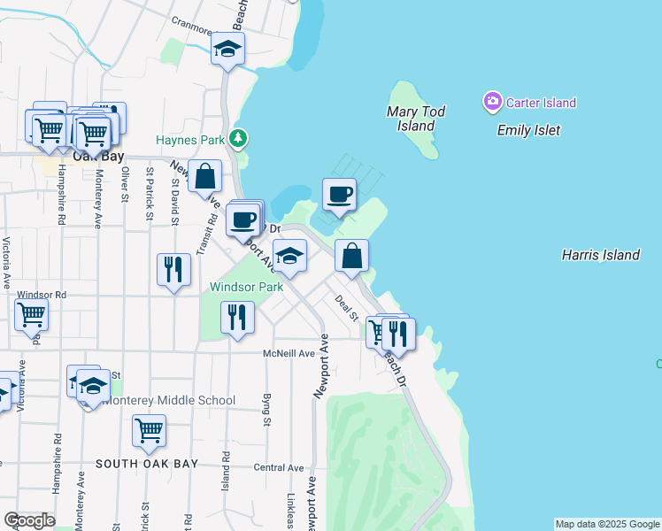 map of restaurants, bars, coffee shops, grocery stores, and more near 1312 Beach Drive in Victoria