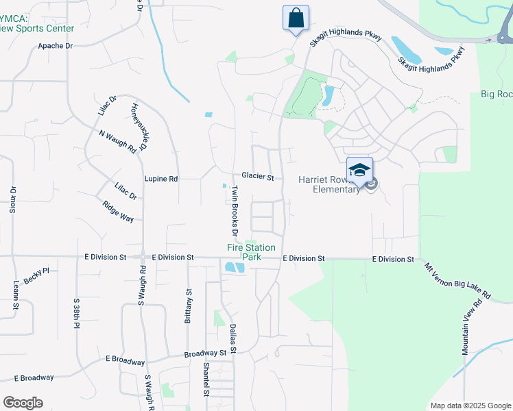 map of restaurants, bars, coffee shops, grocery stores, and more near 4616 Nooksack Loop in Mount Vernon