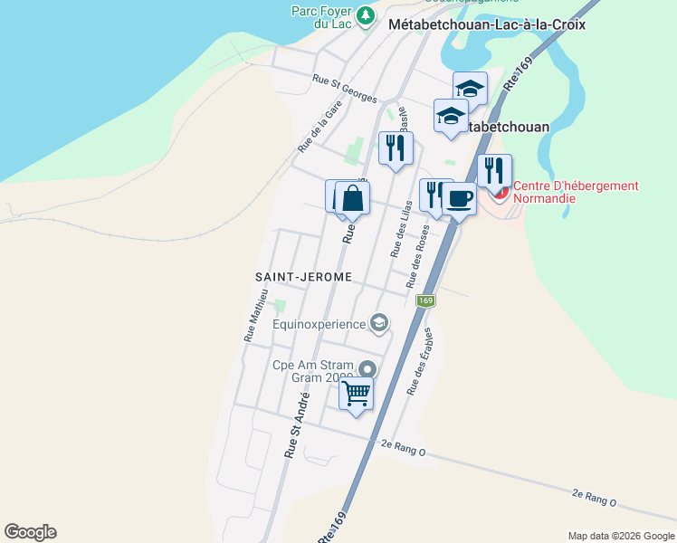 map of restaurants, bars, coffee shops, grocery stores, and more near Rue Saint André in Métabetchouan-Lac-à-la-Croix
