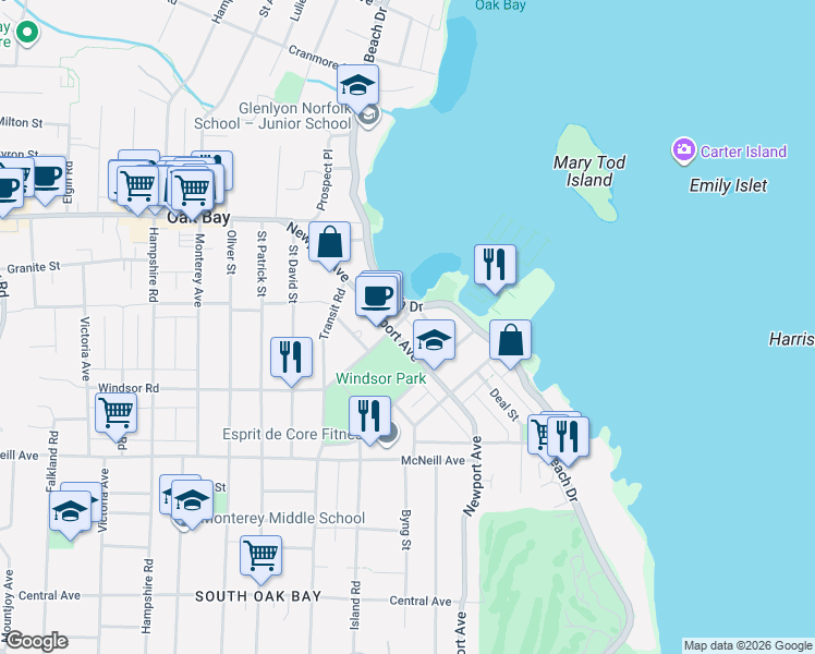 map of restaurants, bars, coffee shops, grocery stores, and more near in Victoria